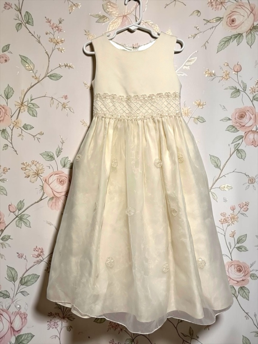 Cinderella Girls Dress 👑 Ivory Satin & Organza Flower Girl Size 6 EUC